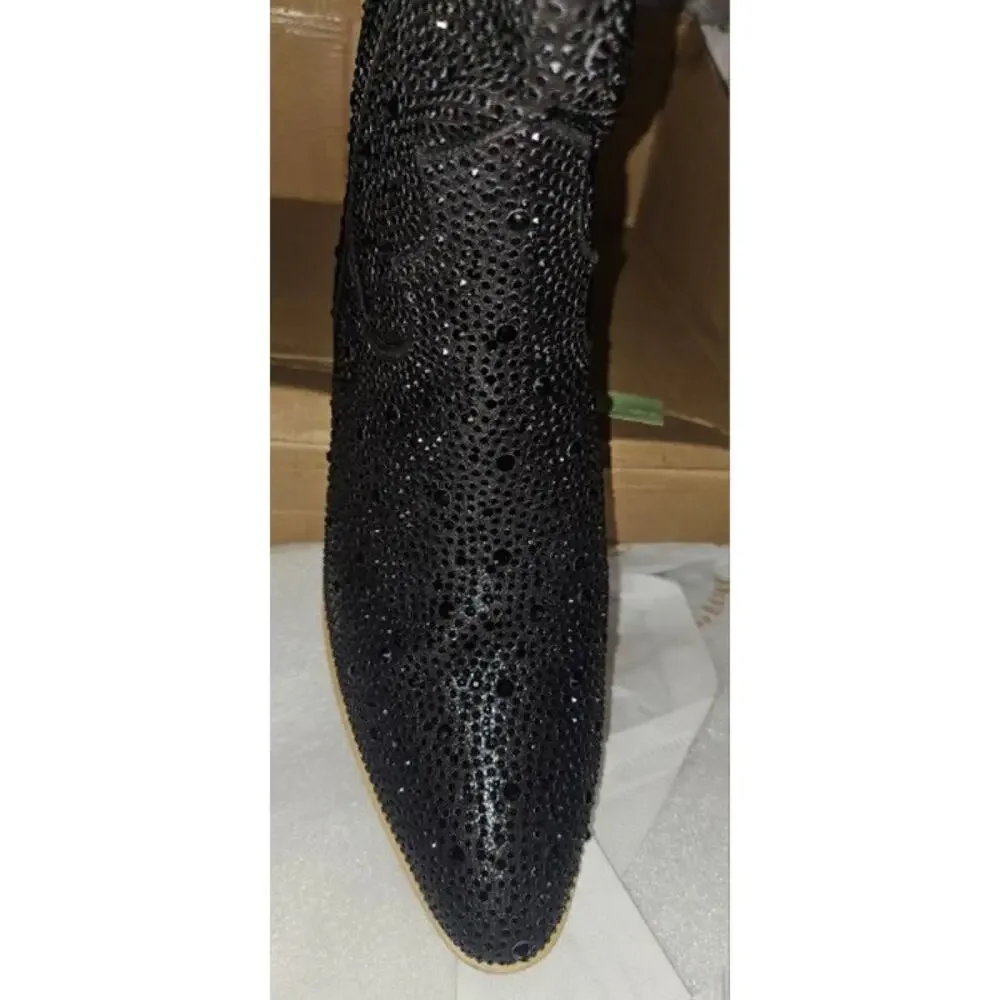 Er. MSRP $131 NWB IDIFU BLACK RHINESTONE MID CALF WESTERN COWBOY BOOTS ♡SIZE 8♡